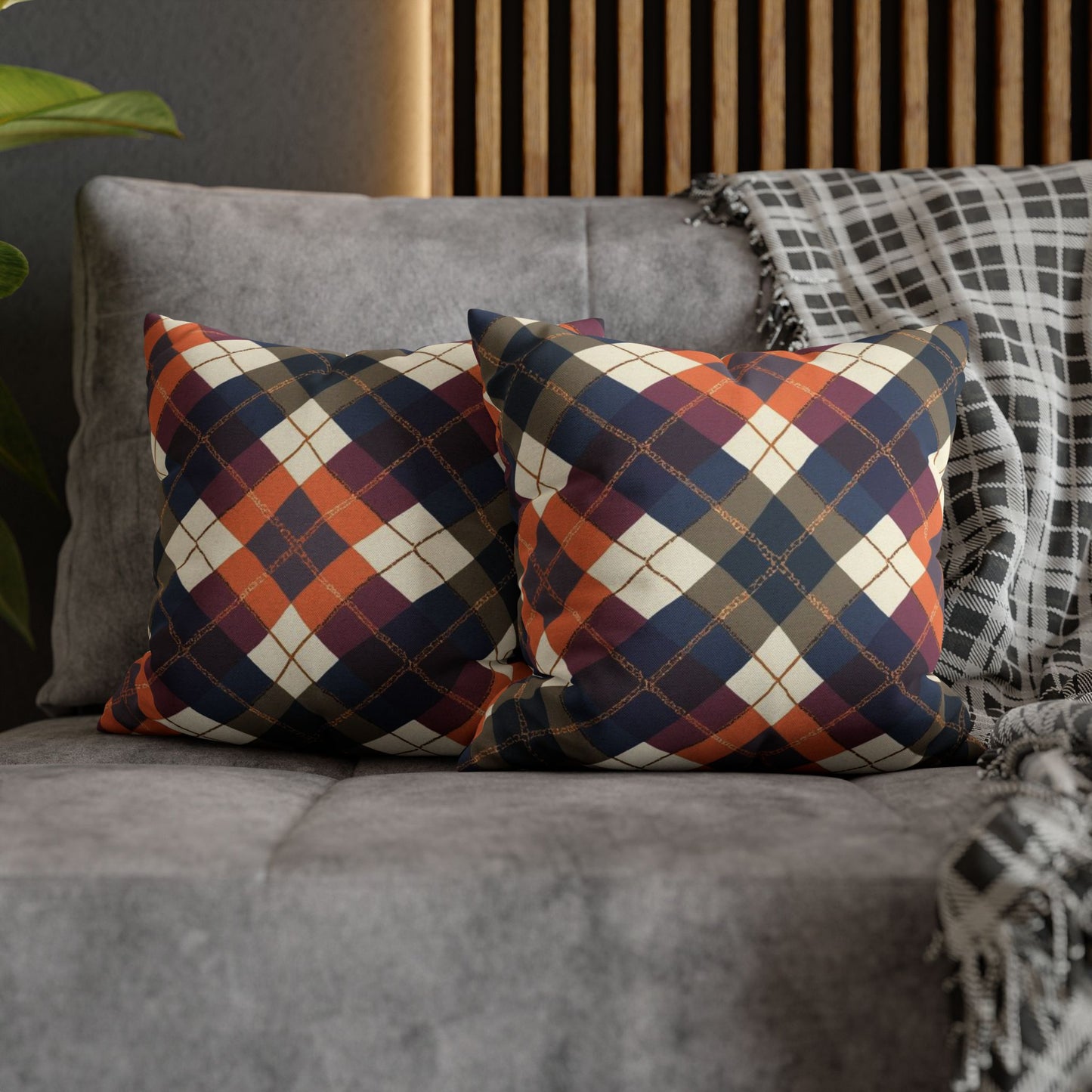 Warm Harvest Argyle Spun Polyester Square Pillowcase - StyleMZ