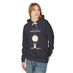 The rabbit looking at Earth from the moon Unisex Lightweight Hooded Sweatshirt  - Korea  - StyleMZ