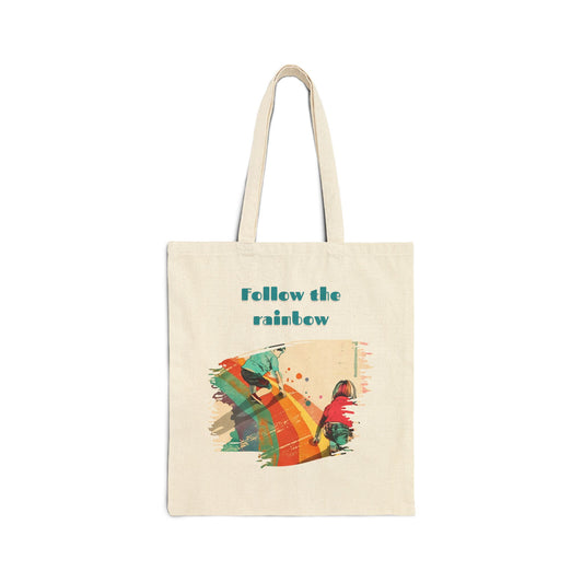 Korea -  Follow the rainbow! Cotton Canvas Tote Bag  - StyleMZ