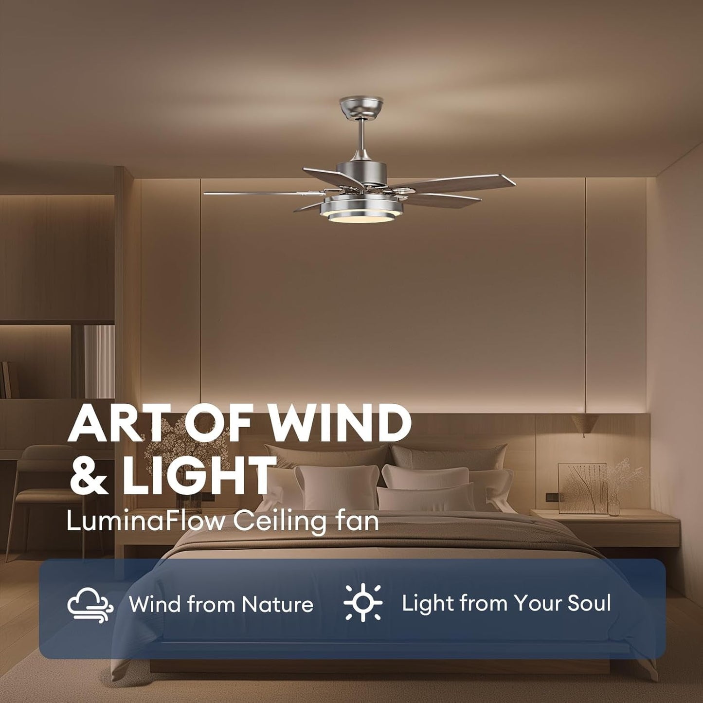 42 Inch Ceiling Fans with Lights and Remote App Control Modern Nickel