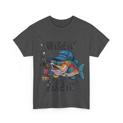 Corea - Camiseta unisex de algodón grueso con el mensaje "Wishing I was fishing" - StyleMZ 