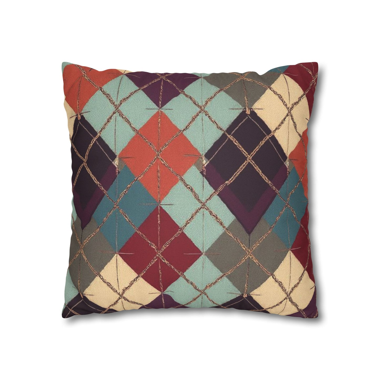 Vintage Harvest Argyle Faux Suede Square Pillowcase - StyleMZ