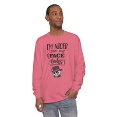 Korea -  I am nicer than my face looks Unisex Garment-dyed Long Sleeve T-Shirt  - StyleMZ