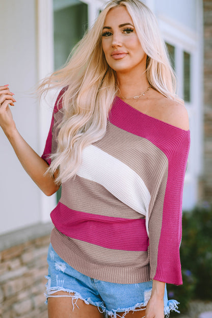 Willow Stripe Knit Half Sleeve Sweater for Effortless Style