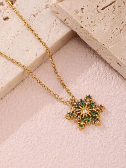 Stainless Steel Inland Zircon Snowflake Necklace