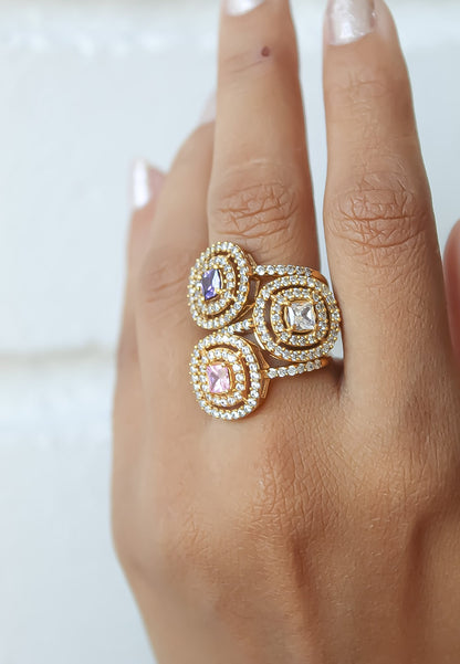 Elegant Golden Maldives Ring with Zirconia Stones