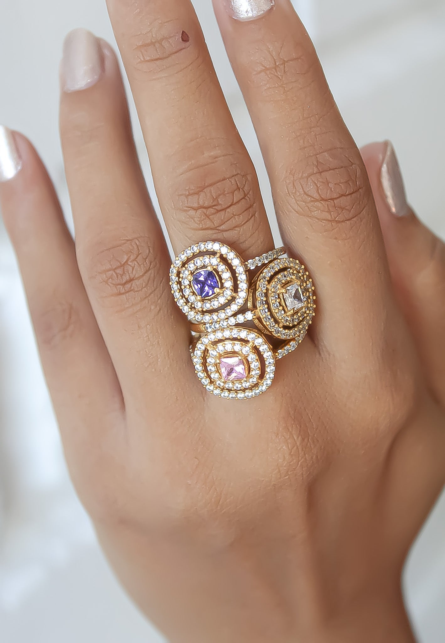 Elegant Golden Maldives Ring with Zirconia Stones