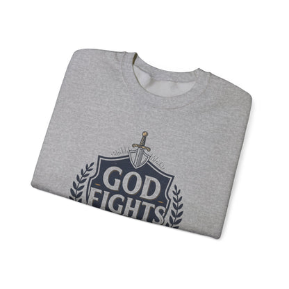 God fights for me Unisex Heavy Blend™ Crewneck Sweatshirt - Stylemz