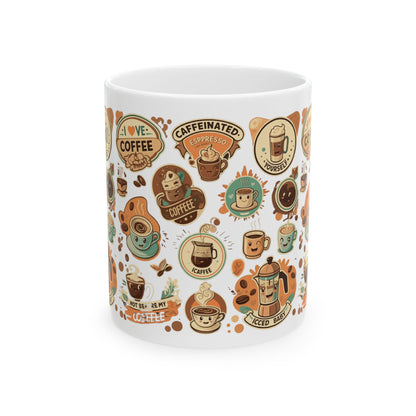 Coffee Stickers Ceramic Mug, (11oz, 15oz) - StyleMZ