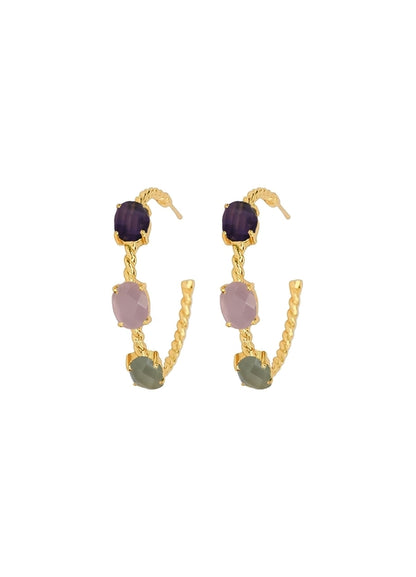 Elegant Doha Earrings with 18K Gold-Plating and Stones