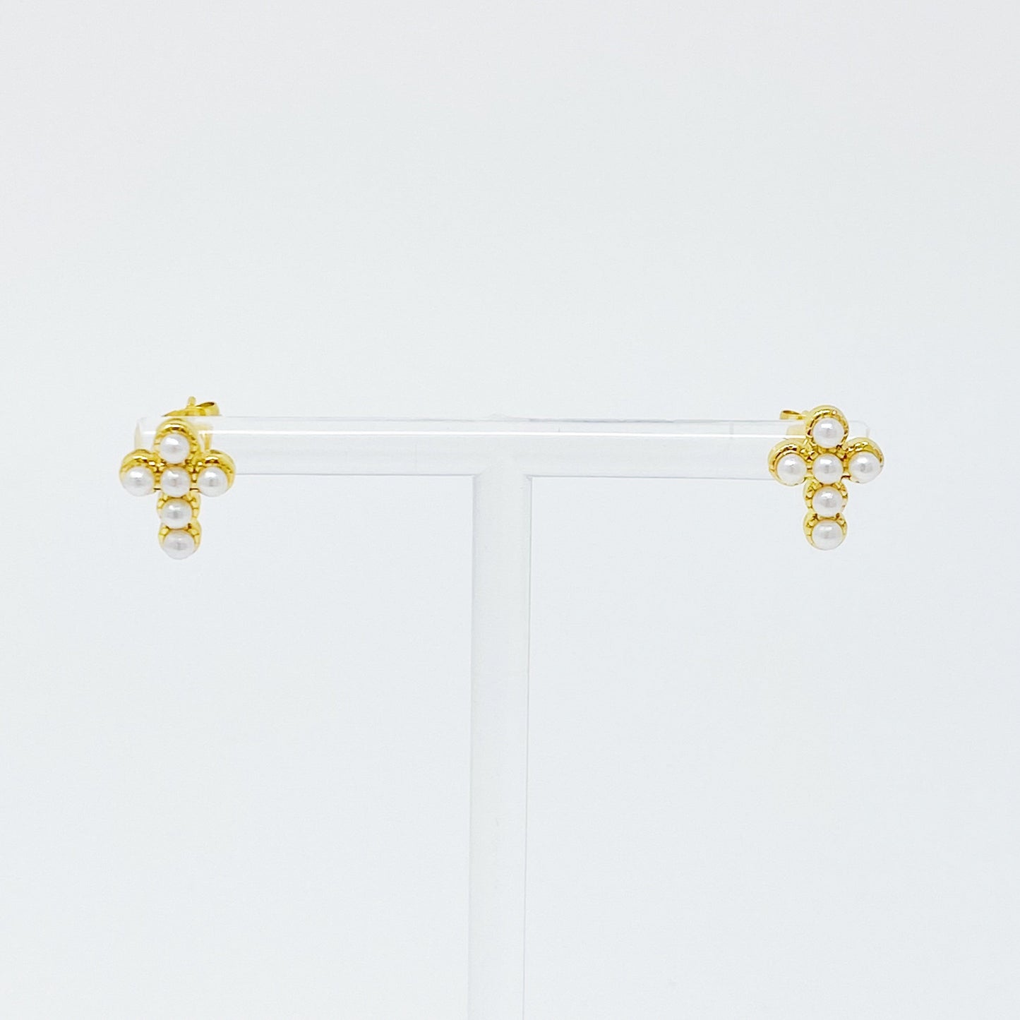 Dainty Cross Stud Earrings with Sparkly Cubic Zirconia