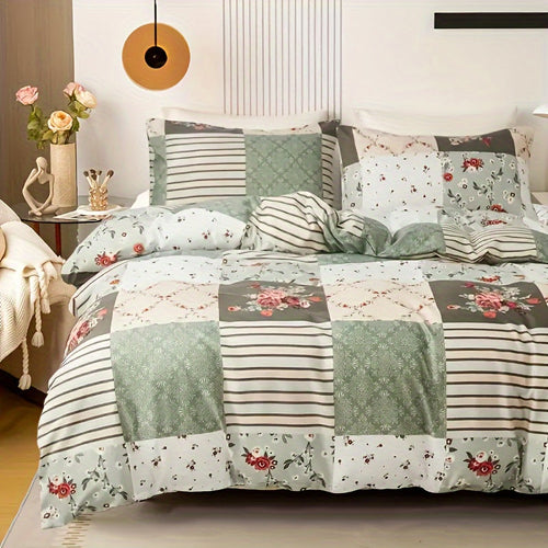 Cozy Pastoral Floral Plaid Duvet Cover Set for Dreamy Bedrooms