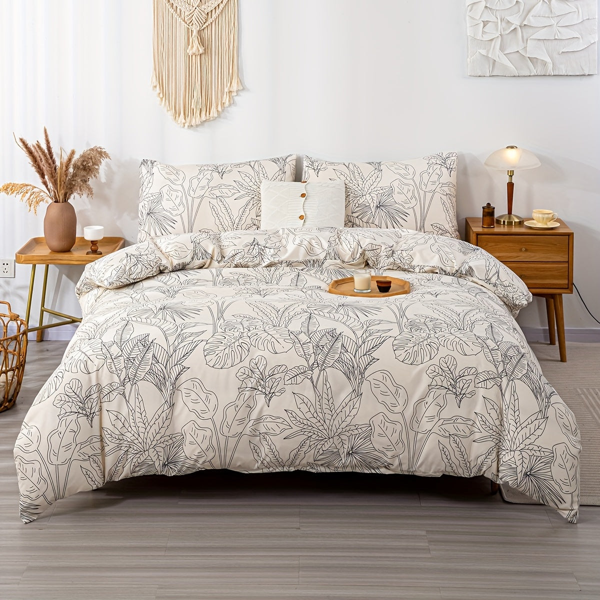 Elegant Leaf Print 3Piece Duvet Cover Set for Chic Comfort