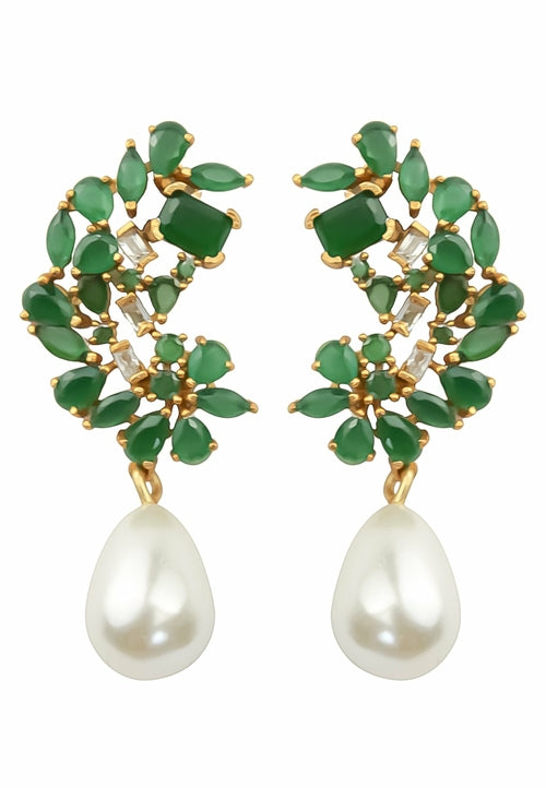 Golden Frosty Pearl Earrings with Zirconia Stones