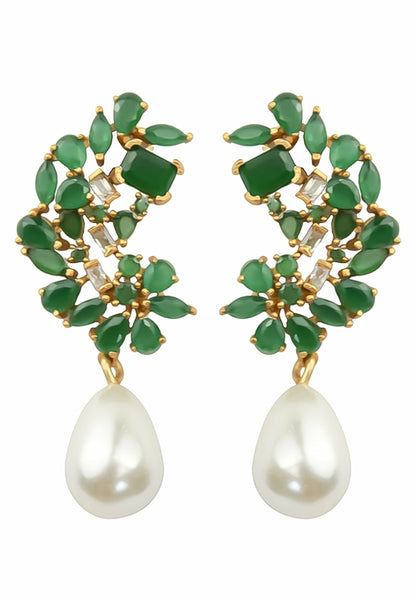 Golden Frosty Pearl Earrings with Zirconia Stones