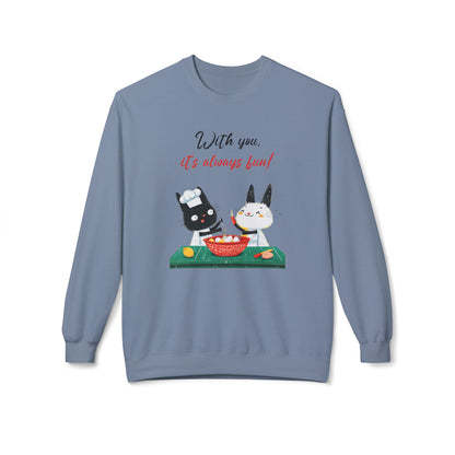 Korea -  With you it's always fun Unisex Midweight Softstyle Fleece Crewneck Sweatshirt  - StyleMZ