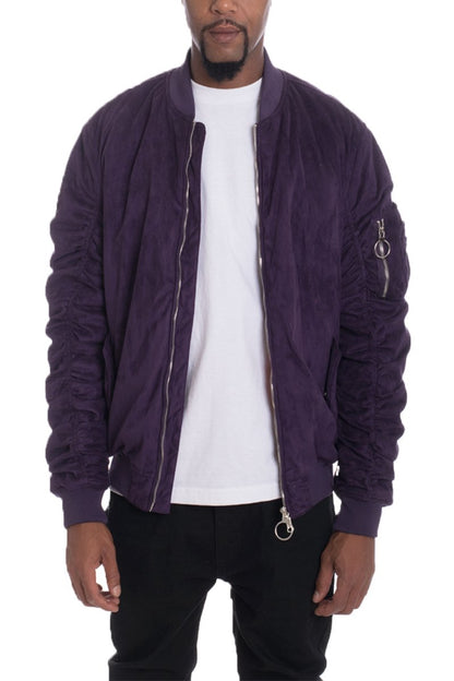 Men's Faux Suede Bomber Jacket with Utility Pocket