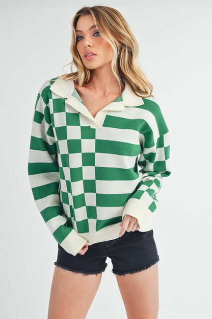 Aemi + Co Striped & Checkered Drop Shoulder Sweater for Chic Style