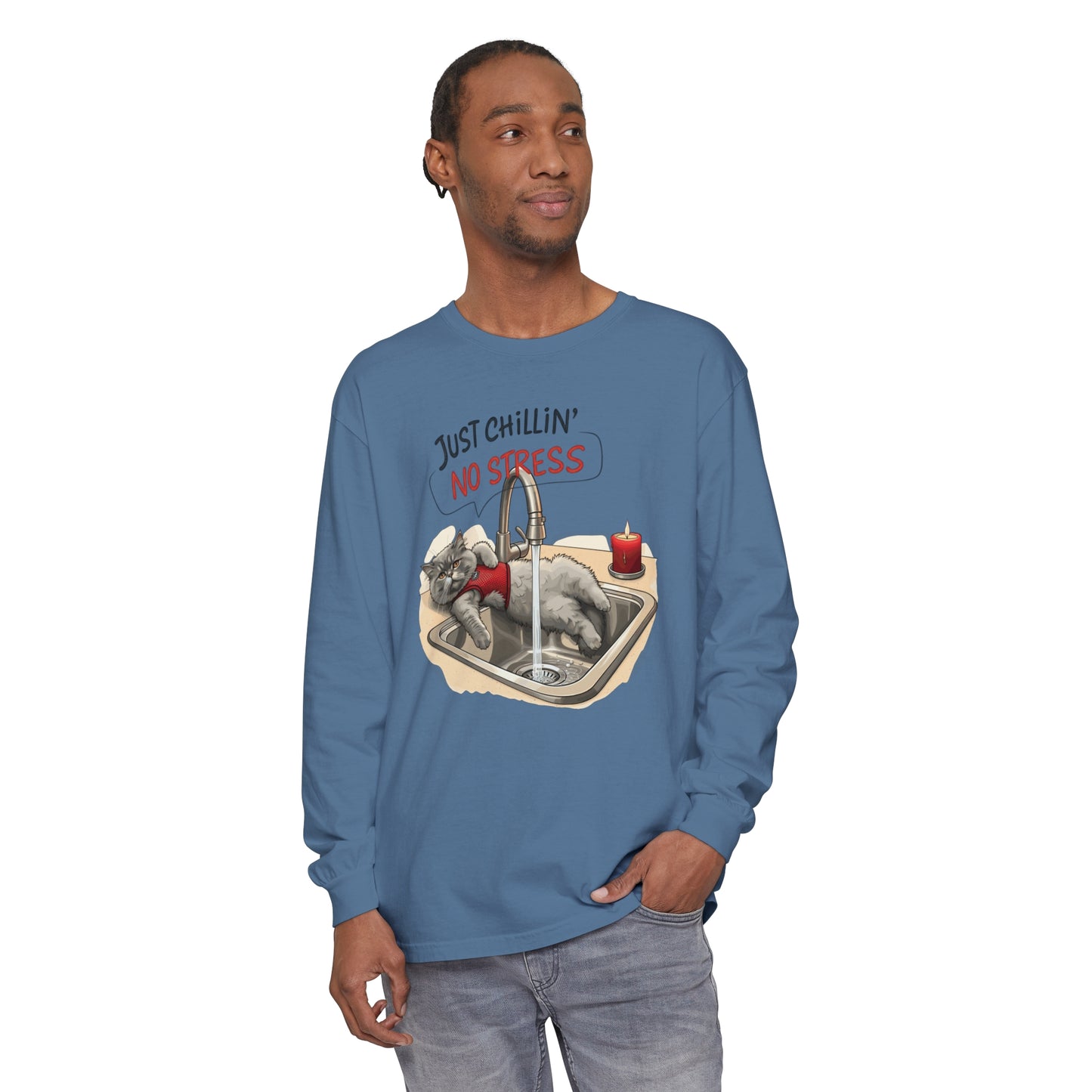 Just chillin' no stress Unisex Garment-dyed Long Sleeve T-Shirt - StyleMZ