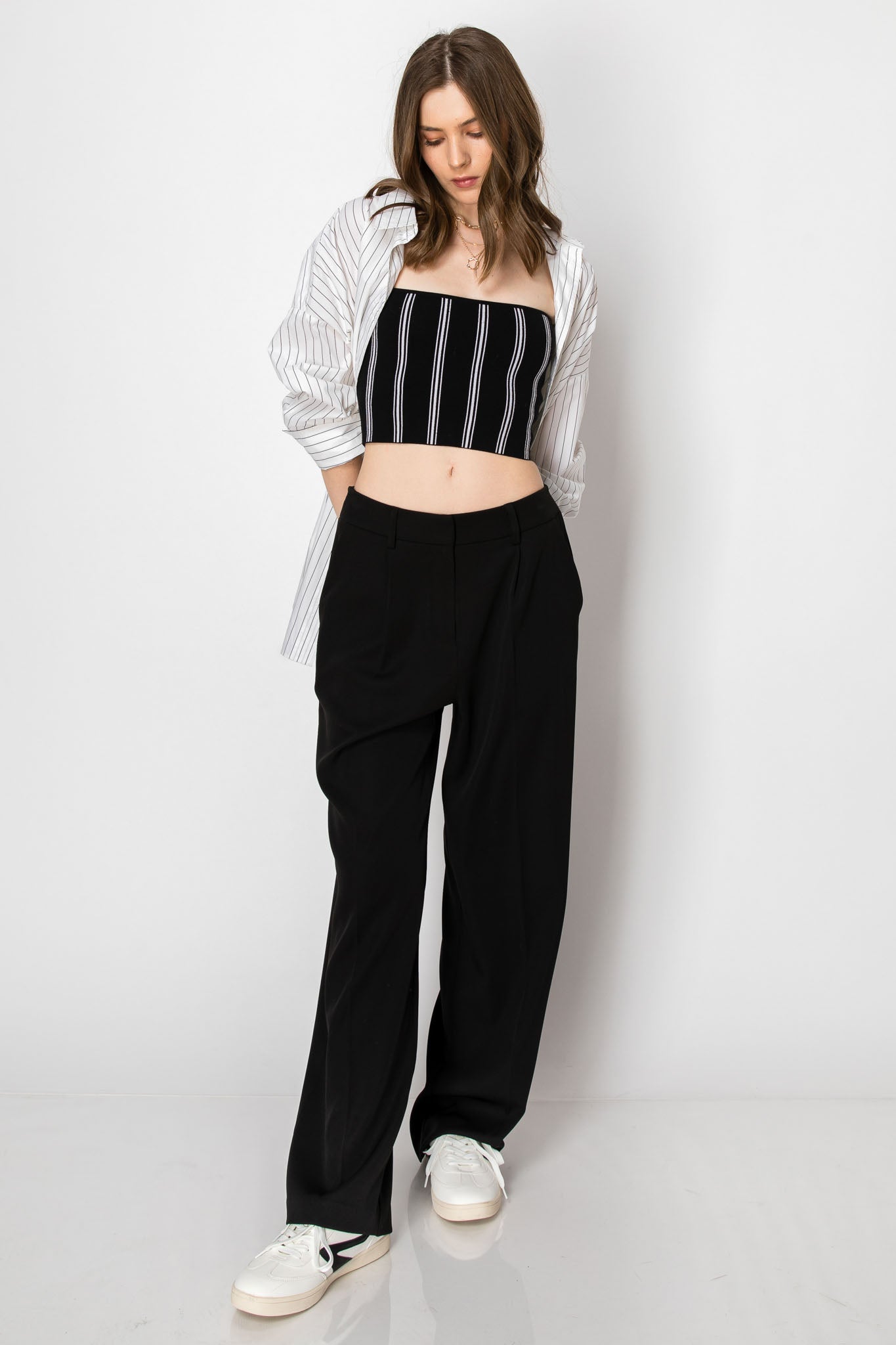 Wide Leg Business Casual Office Trousers With Smocking