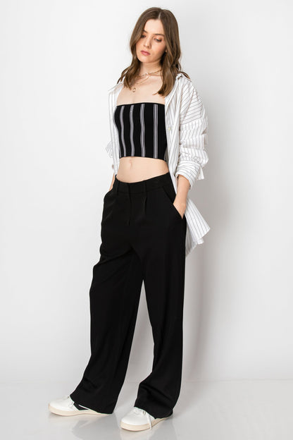 Wide Banded Jersey Knit Flare Pants With Pockets - Comfy Style