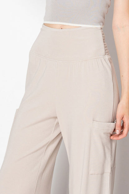 Wide Banded Jersey Knit Flare Pants With Pockets - Comfy Style