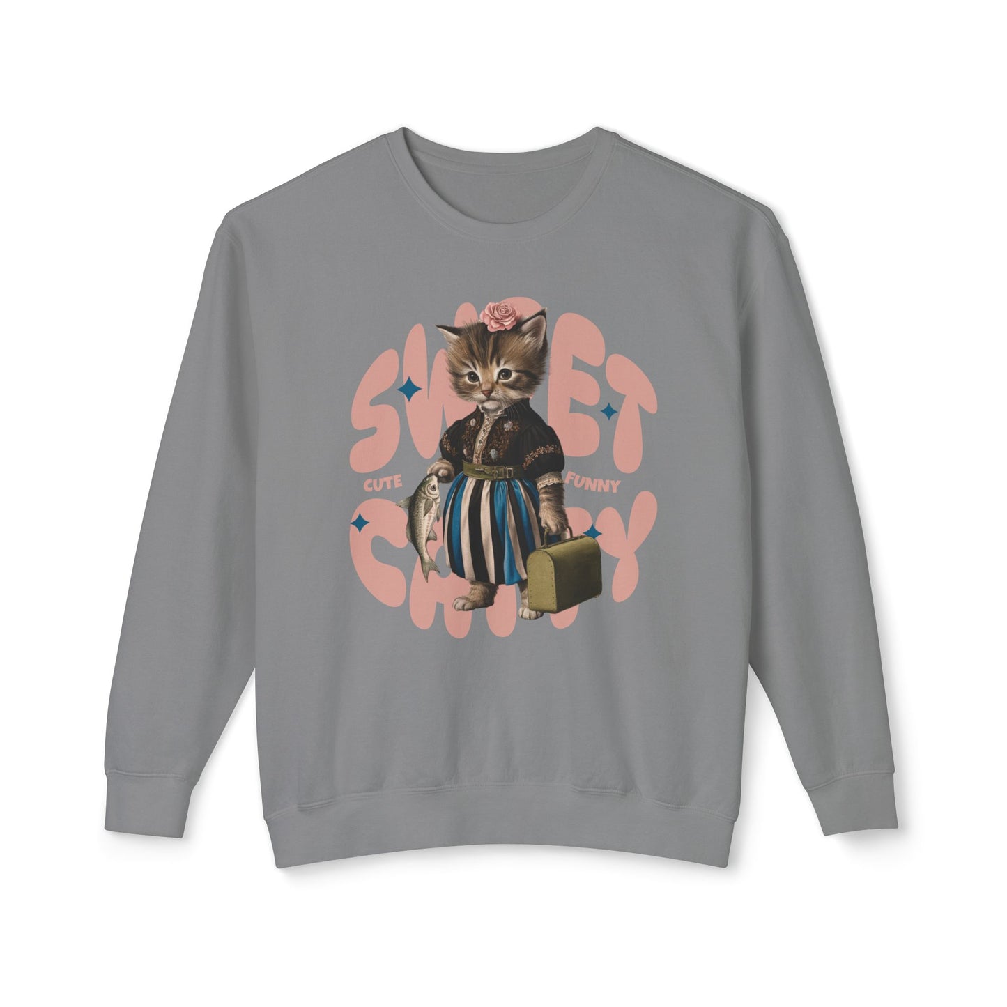 Korea -  Sweet Catty Unisex Lightweight Crewneck Sweatshirt  - StyleMZ