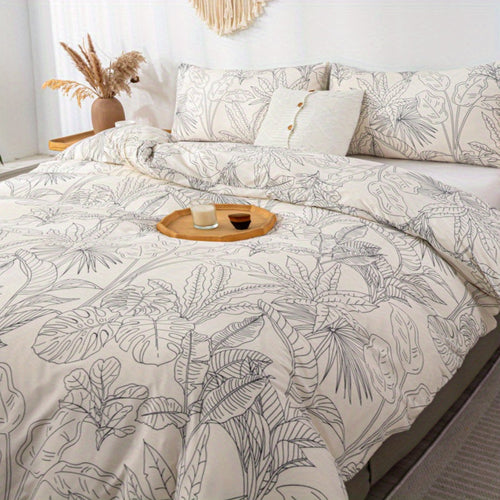 Elegant Leaf Print 3Piece Duvet Cover Set for Chic Comfort