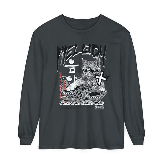 Korea - DJ Cat Unisex Garment-dyed Long Sleeve T-Shirt - StyleMZ - Stylemz