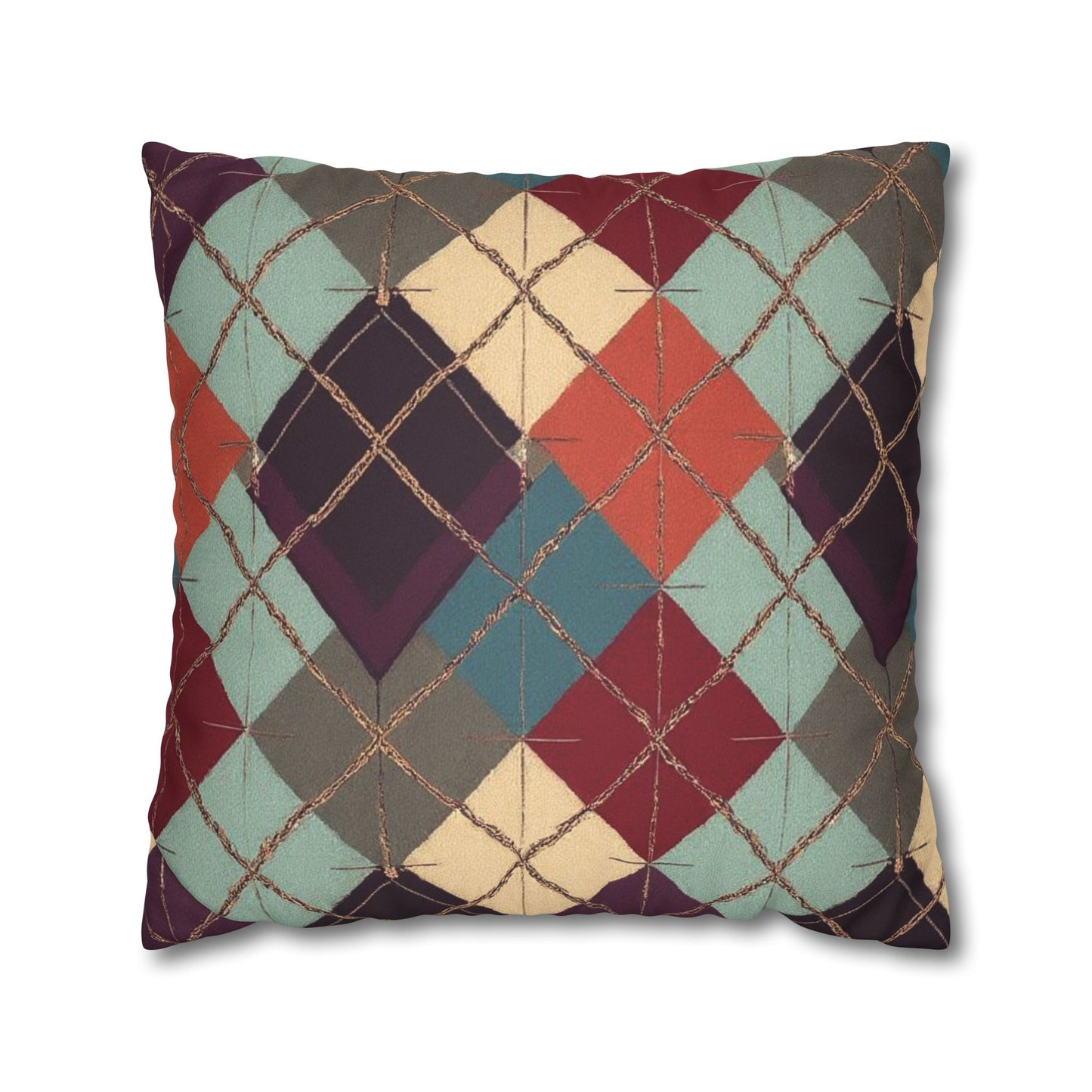 Vintage Harvest Argyle Faux Suede Square Pillowcase - StyleMZ