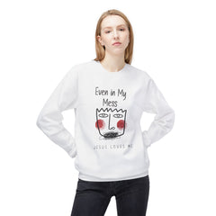 StyleMZ -  Even in my mess Jesus loves me Unisex Midweight Softstyle Fleece Crewneck Sweatshirt  - StyleMZ