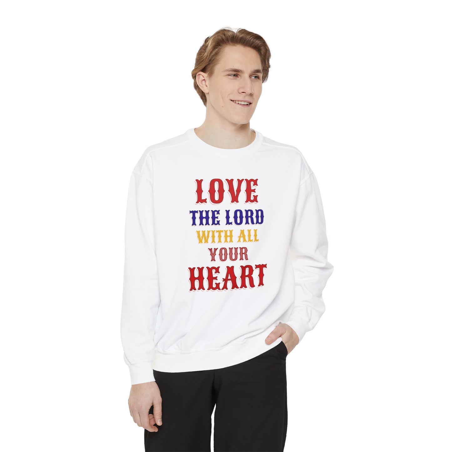 Korea -  Love your God Unisex Garment-Dyed Sweatshirt  - StyleMZ