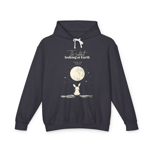 The rabbit looking at Earth from the moon Unisex Lightweight Hooded Sweatshirt - Korea - StyleMZ - Stylemz