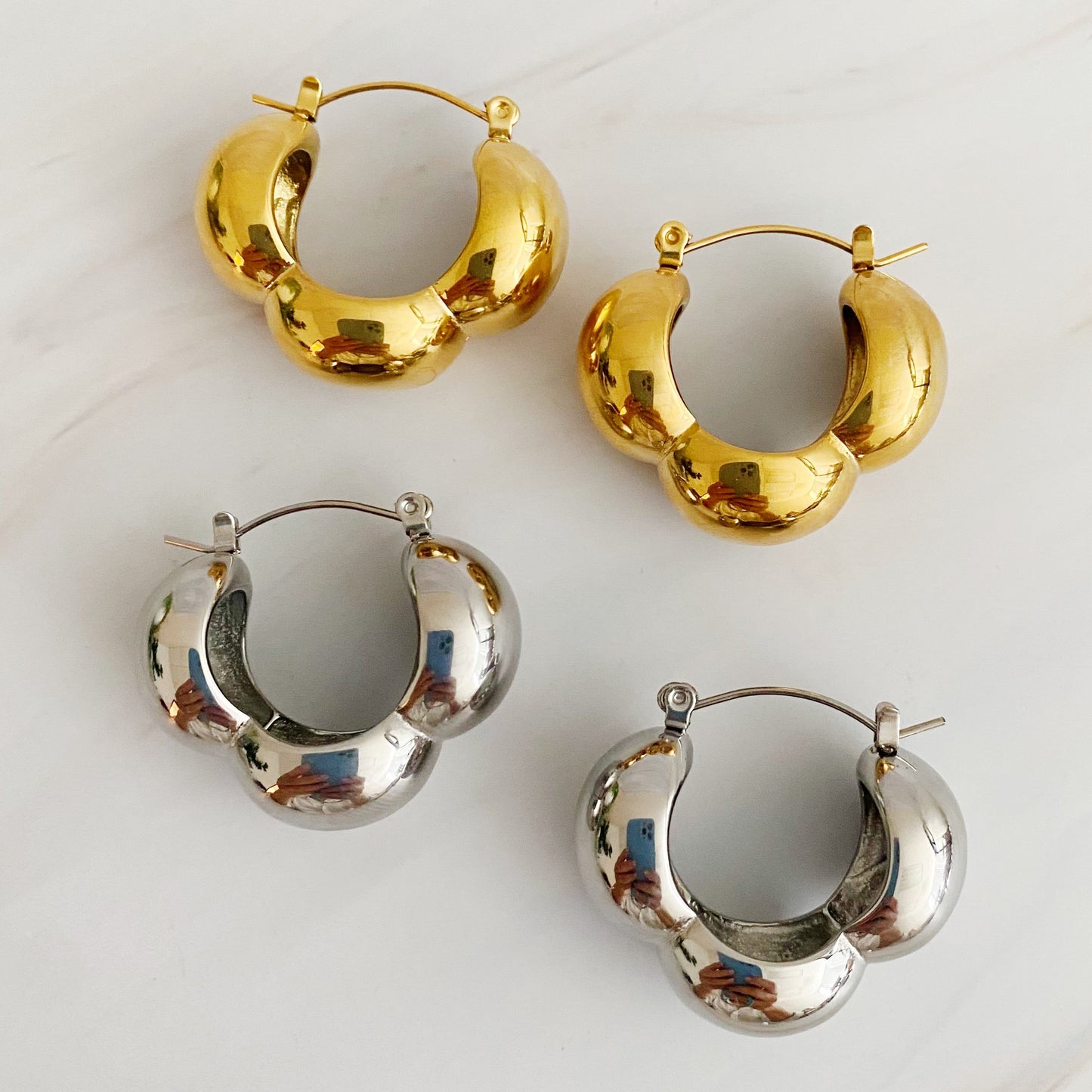 Beautifully Volumized Hoop Earrings in 18k Gold Plated Style