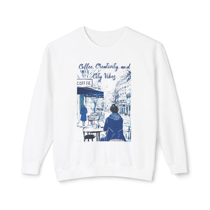 Coffee, Creativity, and City Vibes Unisex Lightweight Crewneck Sweatshirt - StyleMZ