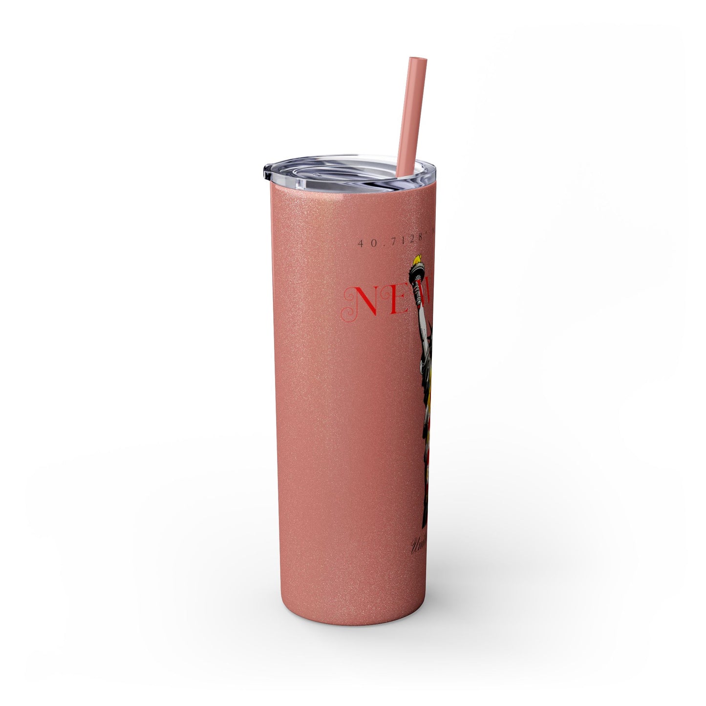 New York Glitter Skinny Tumbler with Straw, 20oz - StyleMZ