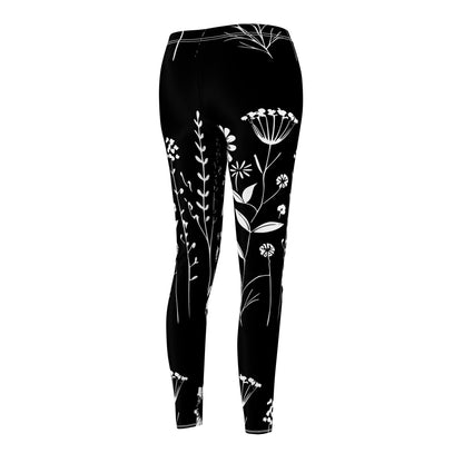 Black and White Flower Women's Cut & Sew Casual Leggings (AOP)  - Korea  - StyleMZ