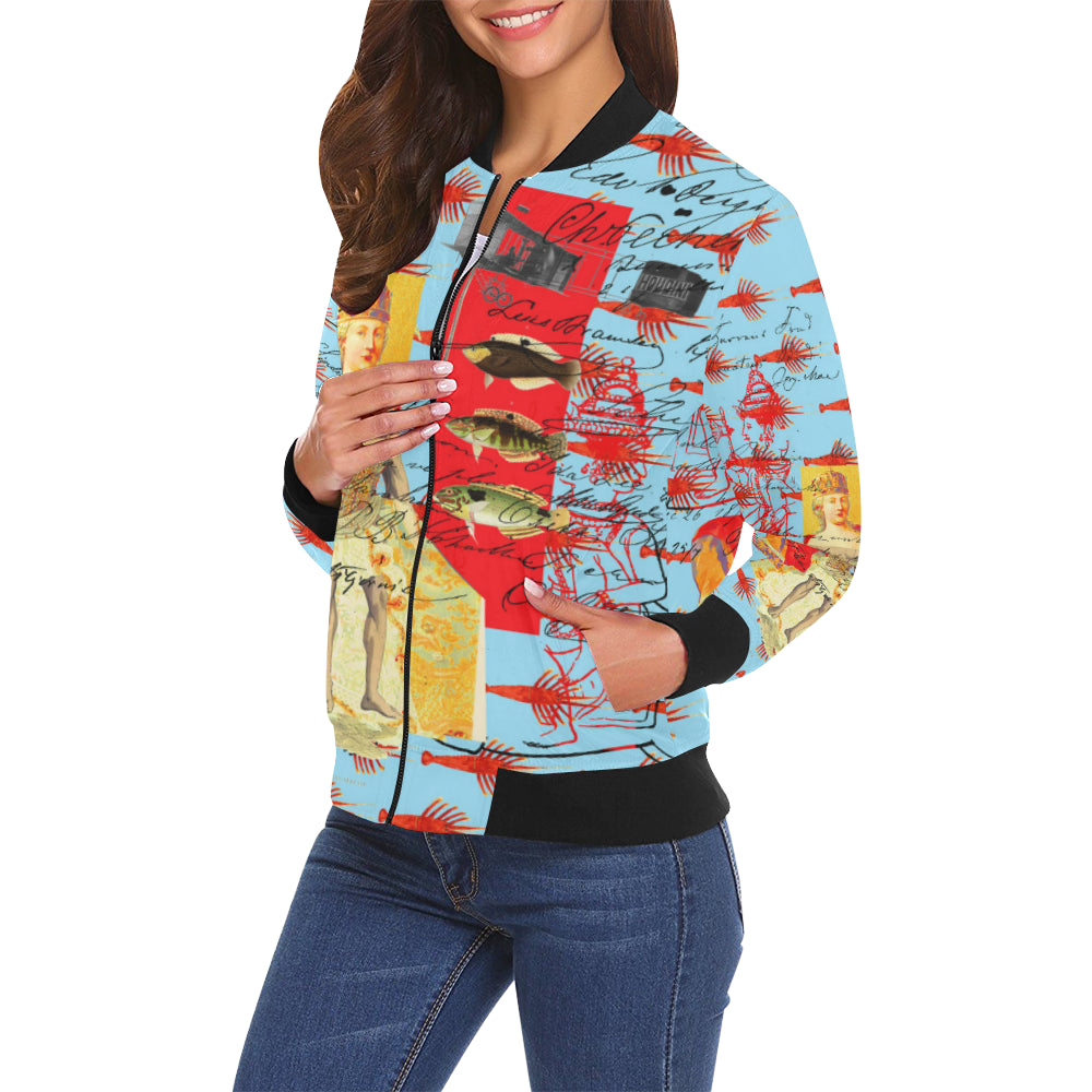 THE SHOWY PLANE HUNTER AND FISH IV All Over Print Bomber Jacket for - Stylemz