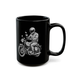 Corea - Taza negra con café y motociclista (11 oz, 15 oz) - StyleMZ 