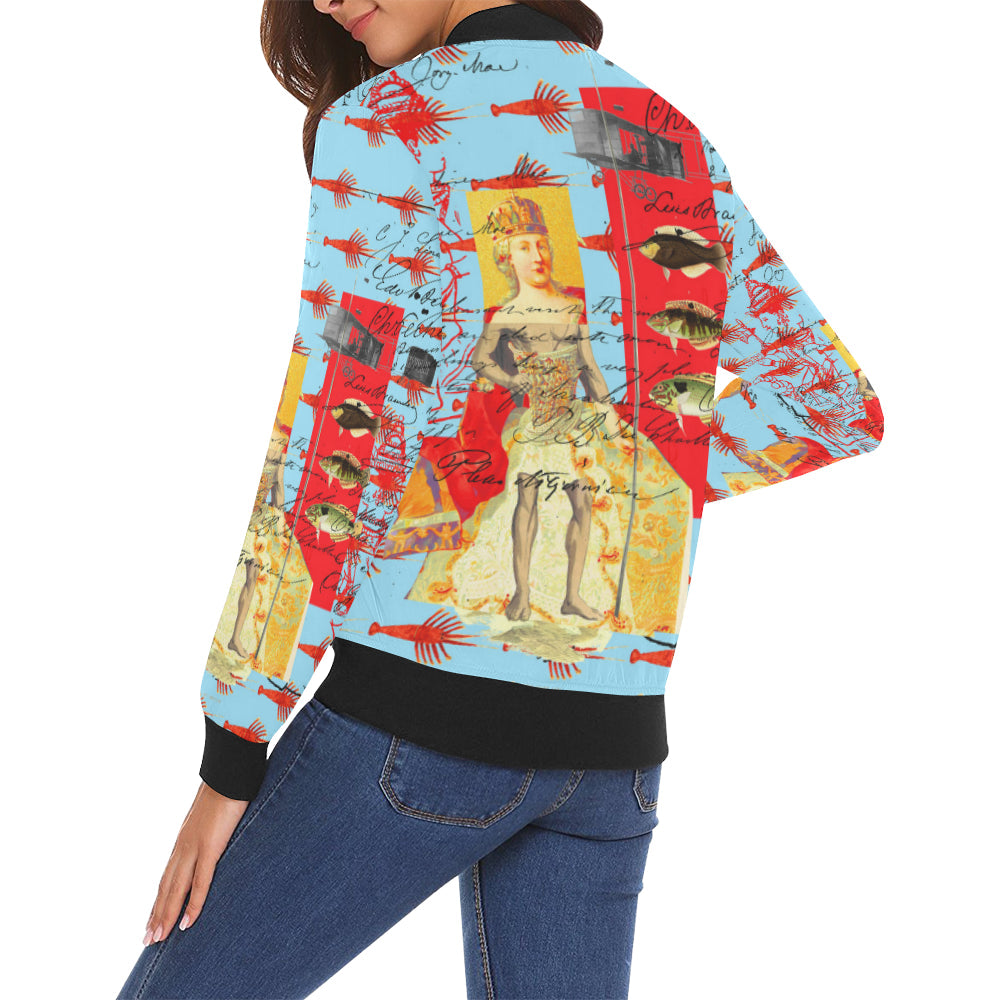 THE SHOWY PLANE HUNTER AND FISH IV All Over Print Bomber Jacket for - Stylemz