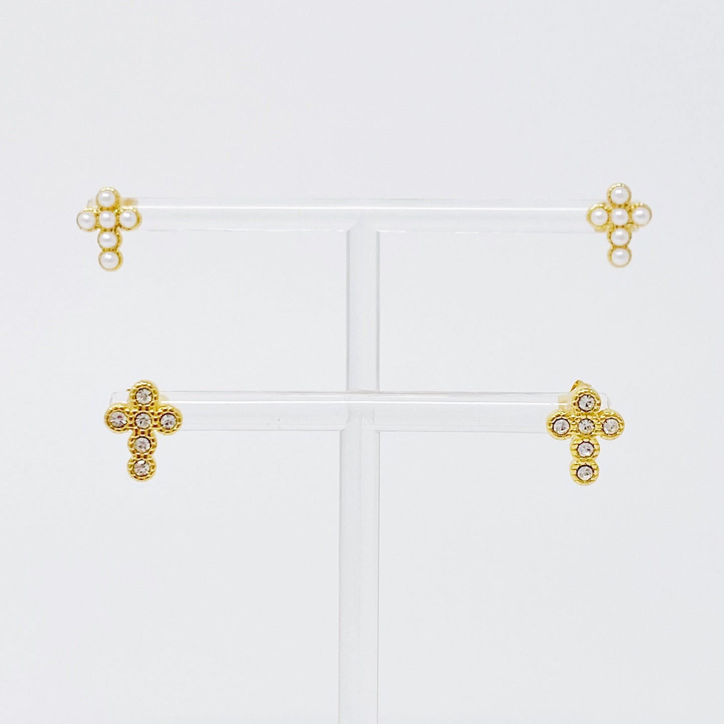 Dainty Cross Stud Earrings with Sparkly Cubic Zirconia