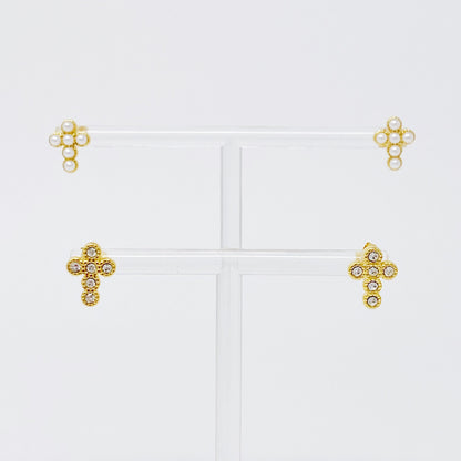 Dainty Cross Stud Earrings with Sparkly Cubic Zirconia