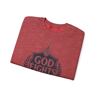 God fights for me Unisex Heavy Blend™ Crewneck Sweatshirt - Stylemz