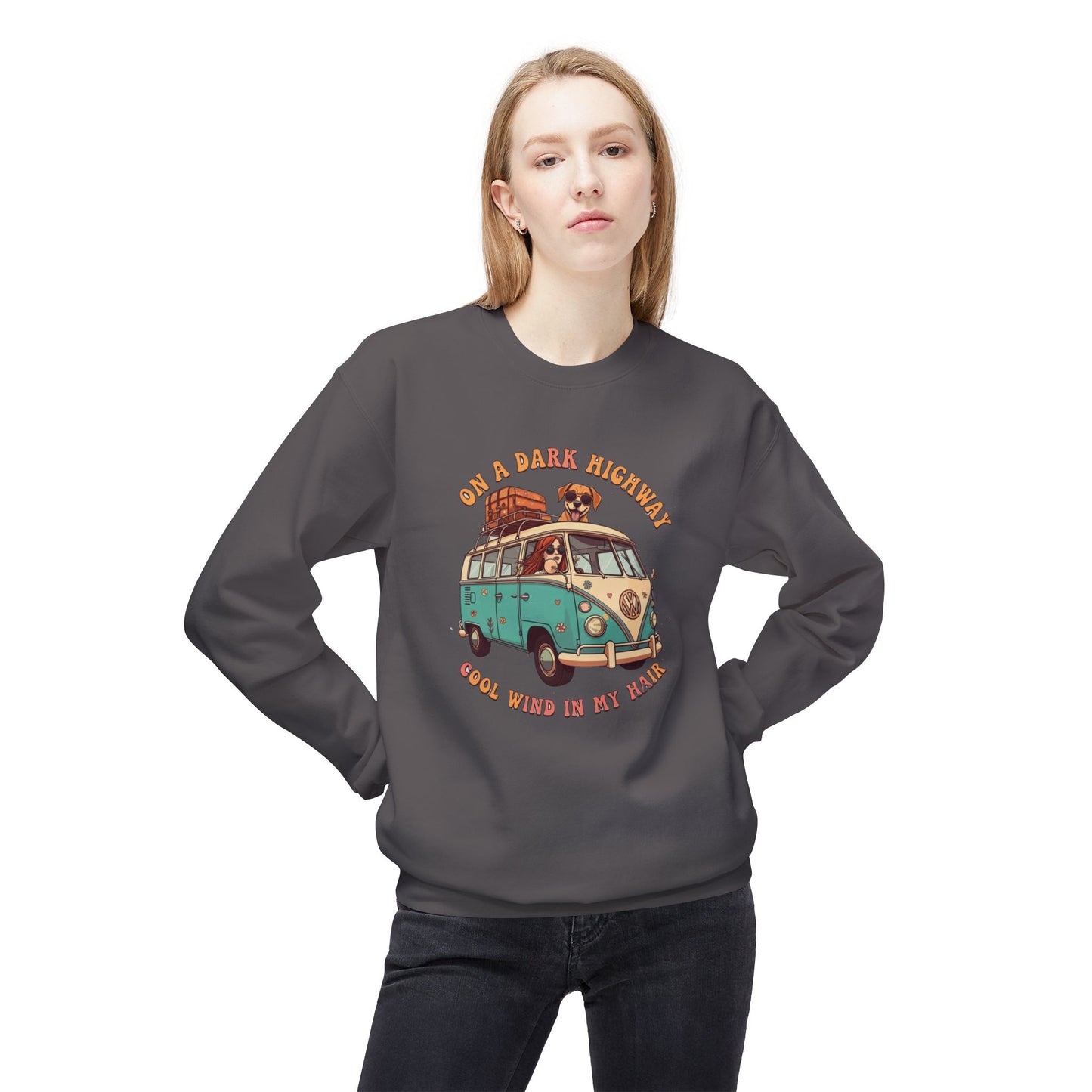 Korea -  On a dark highway Unisex Midweight Softstyle Fleece Crewneck Sweatshirt  - StyleMZ