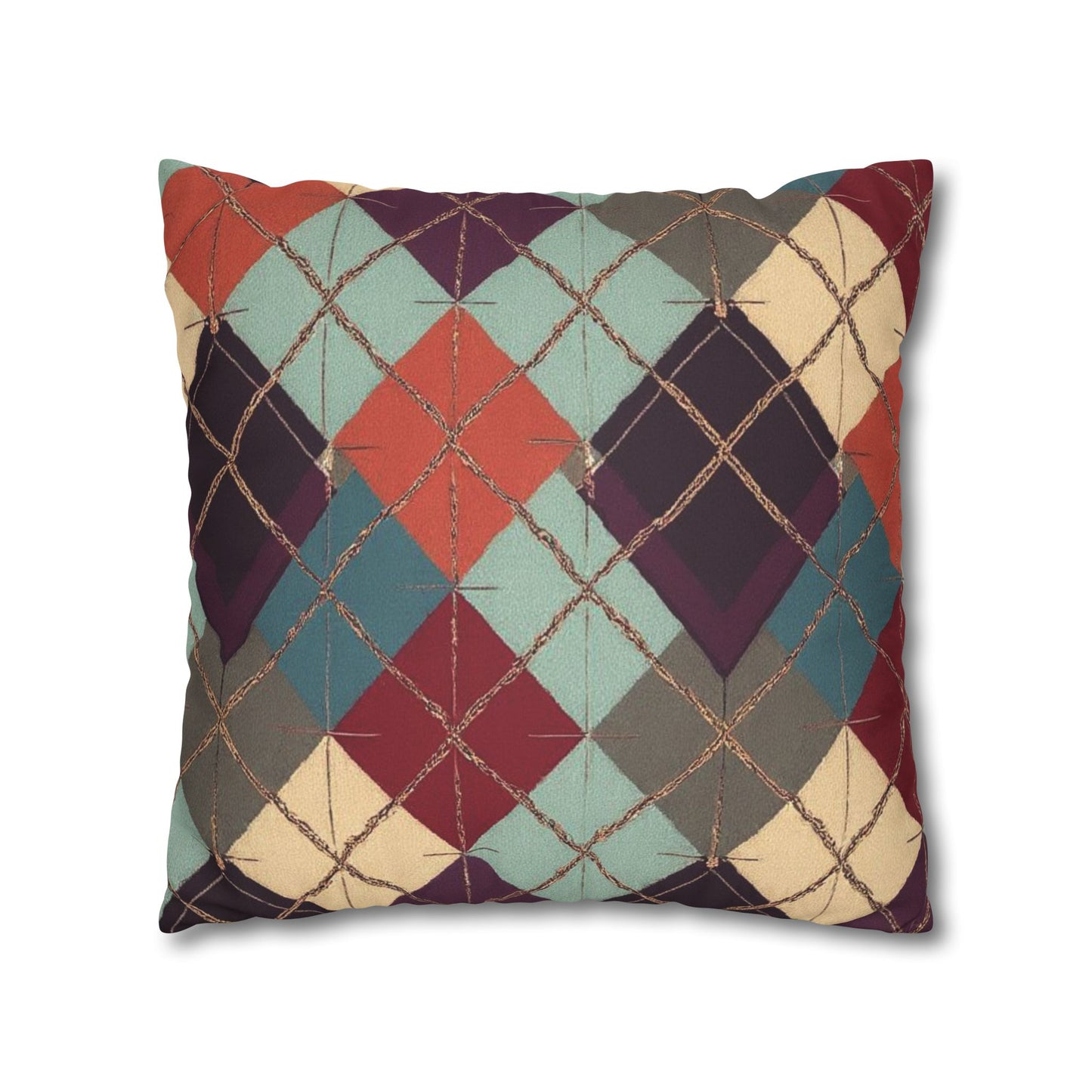 Vintage Harvest Argyle Faux Suede Square Pillowcase - StyleMZ