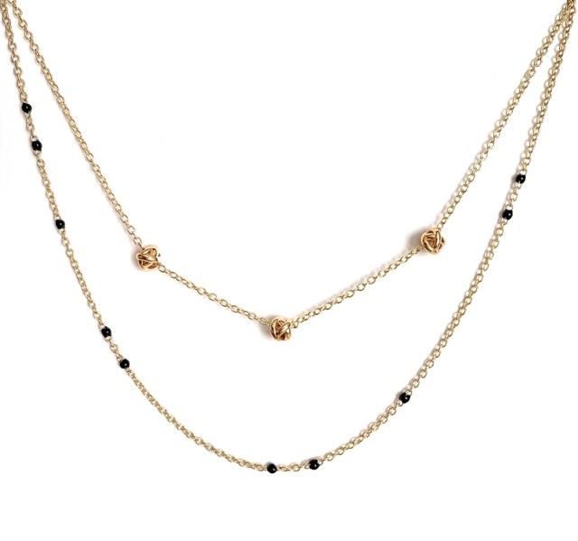 Dainty Black Onyx Beaded Link Necklace with Gold Chain