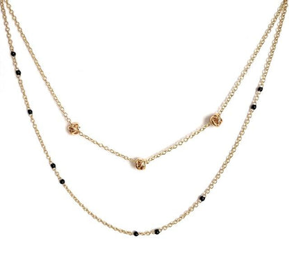 Dainty Black Onyx Beaded Link Necklace with Gold Chain