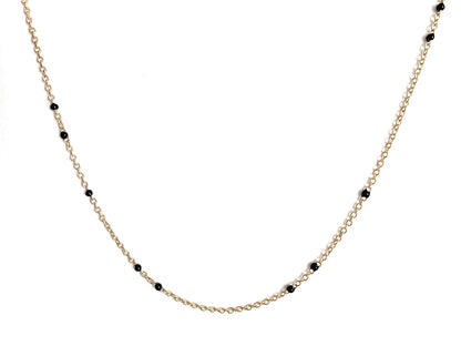 Dainty Black Onyx Beaded Link Necklace with Gold Chain