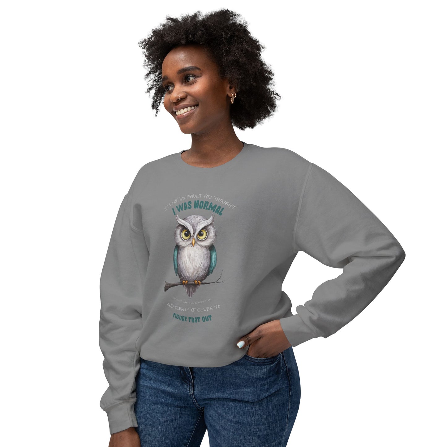 Corea - Sudadera unisex ligera de cuello redondo con mensaje de Quirky Owl - StyleMZ 