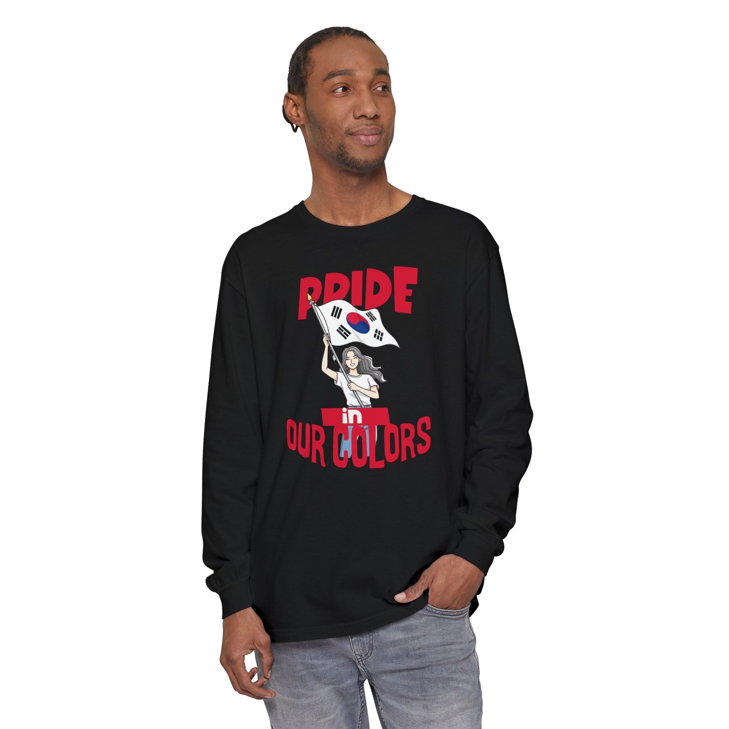 Korea -  Pride in our colors Unisex Garment-dyed Long Sleeve T-Shirt  - StyleMZ